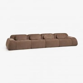 Sofa Modułowy 4-częściowy Z Tkaniny Chenilla Pakowany Próżniowo Merida Szenila Karmelowy Brąz - Sklum