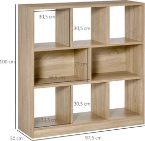HOMCOM Półka na książki Regalna Półka stojąca, 8 półek, 97,5 x 30 x 100 cm, Wykończenie dębowe