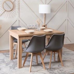 Zestaw Stół Prostokątny SKUBI Rozkładany 120-160 cm Dąb Artisan i 4 Krzesła SCANDI Szare/Dąb