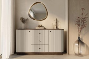 Komoda Vesper 160 cm z szufladami - kaszmir / orzech / czarne uchwyty