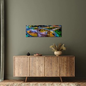 Obraz - nocna panorama miasta (z zegarem) (90x30 cm)