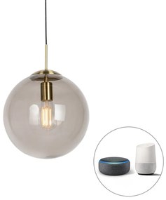 Inteligentna lampa wisząca mosiężna z dymionym szkłem 30 cm w tym Wifi ST64 - Ball Nowoczesny Oswietlenie wewnetrzne