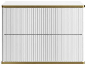 Szafka pod umywalkę wisząca ryflowana ze złotą listwą - Biały - szer. 80 cm - KELIZA