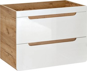 Wisząca szafka podumywalkowa 80 cm, Aruba 821 FSC, dąb craft złoty/biały połysk
