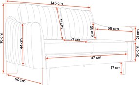 Kanapa Valoris 2-osobowa welur – elegancka sofa wolnostojąca z metalowymi nogami