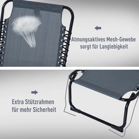 Outsunny Leżak Składany Ogrodowy Ciemnoszary Stal i Tkanina Siatkowa 4 Stopnie Regulacji Oparcia 197x58x76cm | Aosom PL