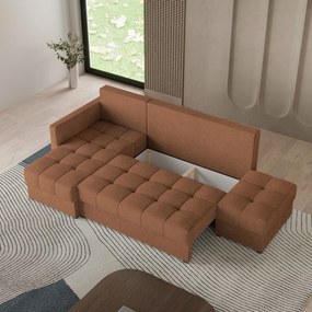 Masseno Narożnik LUMARI z funkcją spania i pojemnikiem na pościel Narozniki L, Rozkładana sofa - Miedziany, NEVE 52