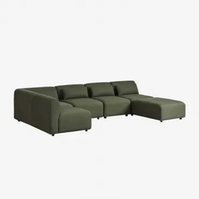 Sofa Modułowy Narożny 5-częściowy Z Pufą Fogler Tkanina Baranek Boucle Żółty Curri - Sklum