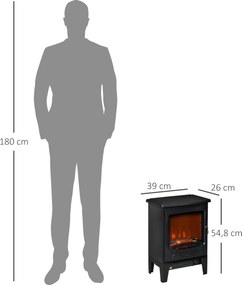 HOMCOM LED kominek wolnostojący z efektem płomieni 900/1800W Czarny
