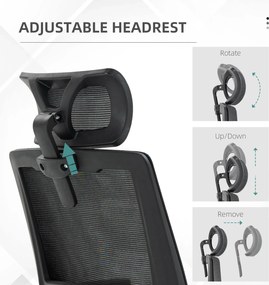 Vinsetto Fotel Biurowy Obrotowy Regulowany z Podparciem Głowy 58x61x119cm Czarny | Aosom PL