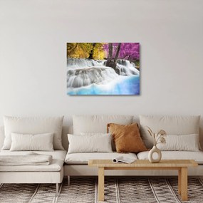 Obraz na szkle wodospadu Erawan w lesie (70x50 cm)