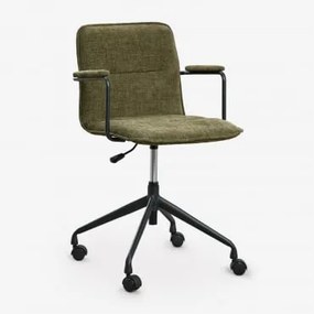 Krzesło Biurowe Na Kółkach Z Podłokietnikami Seifert Czarny & Szenil Sage Green & Chenilla - Sklum