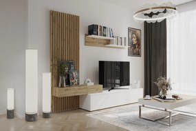 Meblościanka Lucimo 250 cm z lamelami - biały / dąb artisan