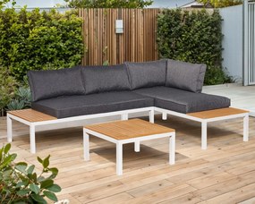 Narożnik Modułowy Stalowy 2 Sofy Stolik Kawowy Biały OUTLET
