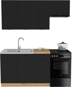 Zestaw Mebli Kuchennych MODERN 170 cm Czarny Ryflowany Loftowy