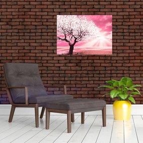 Obraz na szkle - różowy obraz drzewa (70x50 cm)