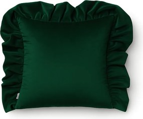 Dekoracyjna poszewka welurowa z falbaną Werona Belle - zieleń butelkowa