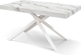 Stół drewniany, białe wykończenie, biała podstawa, rozkładany 160x90-240x90 - FORTE DEI MARMI