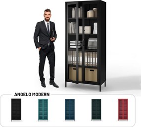 Witryna szklana do salonu metalowa czarna ANGELO Modern 800 x 1850 x 450 mm