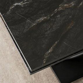 Zestaw Stół Rozkładany IBIZA 160-240 cm Czarny Marmur i 4 Krzesła Tapicerowane JULY Kremowe Nowoczesne