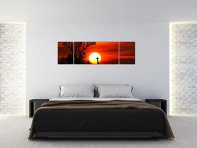 Obraz - Sylwetki zwierząt o zachodzie słońca (170x50 cm)