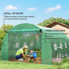 Outsunny Szklarnia Polytunelowa z pokryciem z tworzywa i ramą stalową, beżowa szklarnia z rolowanymi drzwiami, Zielona