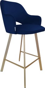 Hoker Milano krzesło barowe tkanina Welur podstawa metalowa : Kolor nogi - Złota profil, Kolor tkaniny - VELVET - MG16, Typ siedziska - Siedzisko stałe