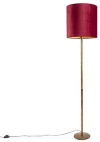 Vintage lampa podłogowa złota z czerwonym kloszem 40 cm - Simplo