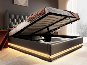 Łóżko tapicerowane 180 x 200 cm z ekoskóry - z funkcją ładowania i LED u stóp łóżka - Czarne