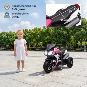 HOMCOM Elektryczny motocykl dziecięcy, światła i dźwięki, 3 km/h, akumulatorowy, tworzywo sztuczne i metal, Różowy/Biały | Aosom PL