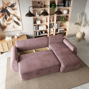 Masseno Narożnik GALVIS z funkcją spania i pojemnikiem na pościel Narozniki L, Rozkładana sofa - Wrzosowy, MONOLITH 62