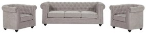 Kanapa 3-osobowa i 2 fotele z szarej tkaniny CHESTERFIELD