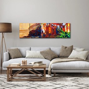 Obraz - Wieś na wybrzeżu Cinque Terre, Włoska Riviera, nowoczesny impresionism (170x50 cm)