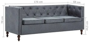 3-osobowa Sofa James 3Q w stylu Chesterfield - szara