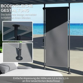 Outsunny Wolnostojąca Markiza, Długość Regulowana, Montaż bez Wiercenia, Rama z Aluminium, 1,2 x 2,2-3,1 m, Ciemnoszary