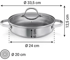 Tescoma Patelnia głęboka z pokrywką SteelCRAFT śr. 24 cm, 2 uchwyty, 24 cm