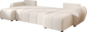 Rozkładany dwustronny zestaw wypoczynkowy w kształcie U SEVIO 311x145 cm, kremowy + 2 poduszki GRATIS