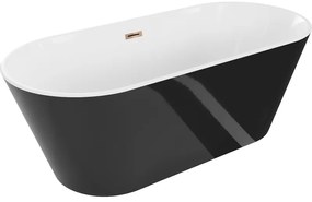 Mexen Flavia wanna wolnostojąca 150 x 75 cm, biała/czarna, przelew różowe złoto - 54031507575-60