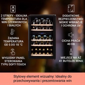 Klarstein Barossa 59cm 41 Butelek Winiarka Dwustrefowa Czarny