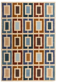 Niebiesko-pomarańczowy wełniany dywan tkany ręcznie 80x150 cm Retro Blocks – Flair Rugs