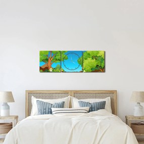 Obraz  - Wesołe żaby (z zegarem) (90x30 cm)