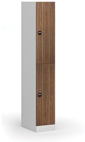 Szafka skrytkowa, 2 schowki, 1850 x 300 x 500 mm, zamek RFID, drzwi laminowane, orzech