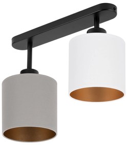 Lampa sufitowa czarna dwupunktowy spot z szaro-białymi abażurami C-330
