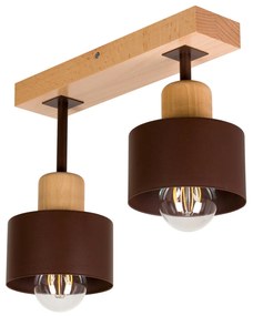 Brązowa lampa sufitowa, dwupunktowy spot DBR30x7BU z drewna i metalu E