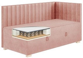 Różowe narożne łóżko dziecięce ze schowkiem i materacem 90x200 cm Snugi – Ghado