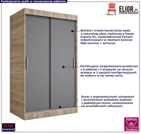 Szafa przesuwna dąb sonoma + antracyt 120 cm Larosa 7X