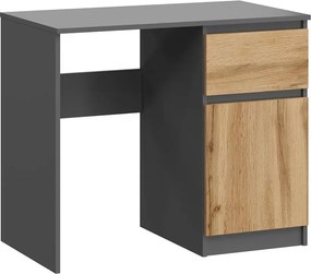 Biurko wąskie z szufladą na komputer antracyt + dąb wotan R7-R46