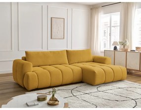 Musztardowy rozkładany/ze schowkiem narożnik (prawostronny/z szezlongiem) Fuji – Bobochic Paris