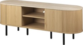Owalna szafka RTV do salonu ryflowana Fabia 140 cm, dąb/trawertyn