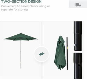 Outsunny Parasol Ø196 cm z funkcją nachylenia, sześciokątny Parasol balkonowy dla plaży i ogrodu, Zielony